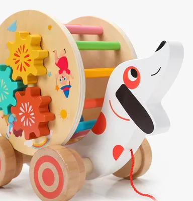 Wooden Building Blocks Gear Puppy Towable Walker Sensory Toys Classic Sensory Creative Toys — wooden sensory & busy boards wholesale