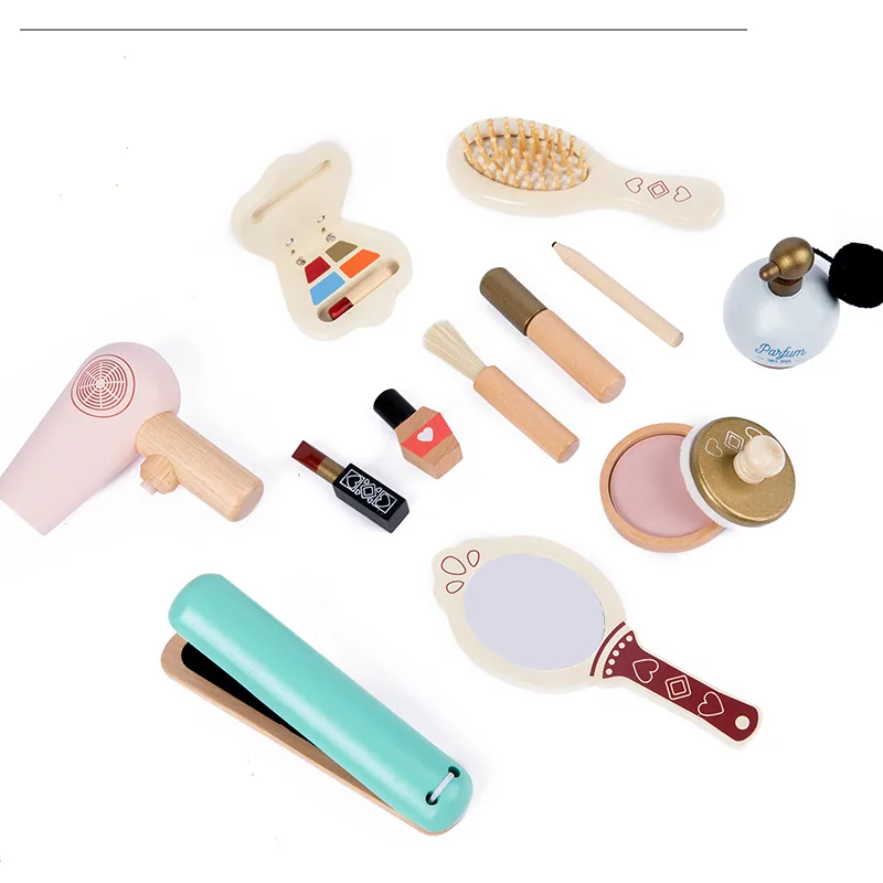 Unisex Children's Wooden Nail Manicure & Makeup Bag Pretend Play Toy Set Cosmetics Gift — wooden pretend play & role play wholesale