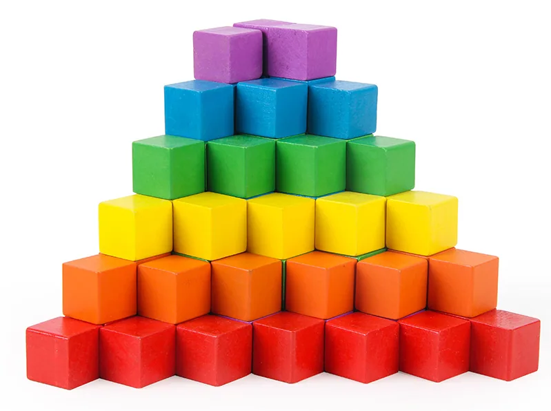 Unisex 100pcs DIY Rainbow Colored Wood Blocks Educational Counting Cubes Teaching Aids Baby — wooden building blocks & construction wholesale