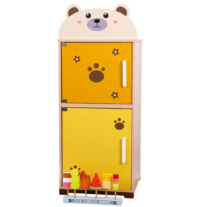 Double-Door Wood Fridge Toy Unisex Animal Shape Bear Game Color Box Packing — wooden pretend play & role play wholesale