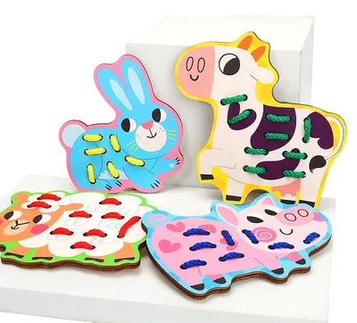 Unisex Educational Dinosaur Puzzle Threading Toys 5-Piece Wooden Children's Toys for 2-4 Years view 4