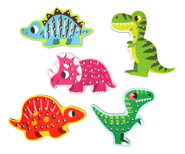 Unisex Educational Dinosaur Puzzle Threading Toys 5-Piece Wooden Children's Toys for 2-4 Years — wooden bead mazes & fine motor wholesale