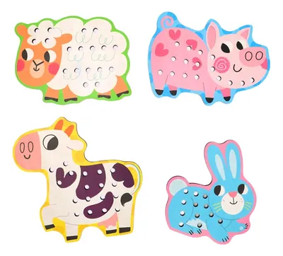 Unisex Educational Dinosaur Puzzle Threading Toys 5-Piece Wooden Children's Toys for 2-4 Years view 2
