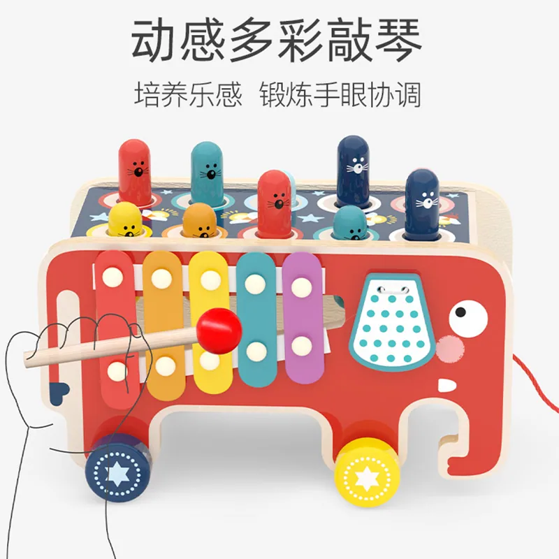 Montessori Preschool Wooden Heavy Strike Bench Animal Bus Early Education Set Children's Toy — wooden montessori & early learning wholesale
