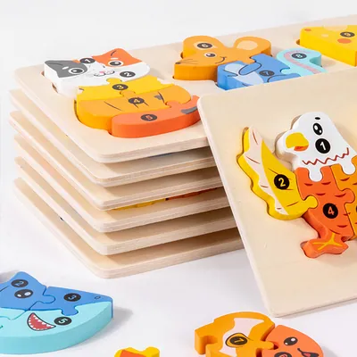 Wooden 3d Puzzle for Early Education Children's Food Chain & Animal Cognition Matching — wooden puzzles & tangrams wholesale