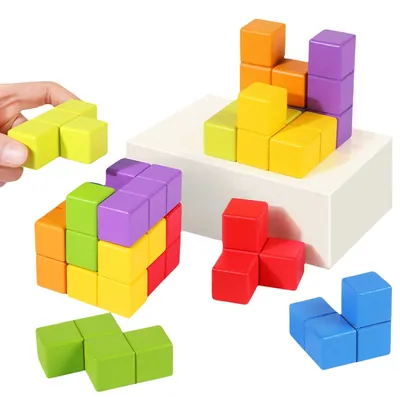 Commiki Creative Educational Wooden Blocks 3x3x3 Wooden Connecting Cube DIY Features Packaged view 4