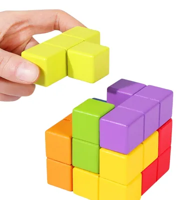 Commiki Creative Educational Wooden Blocks 3x3x3 Wooden Connecting Cube DIY Features Packaged view 5