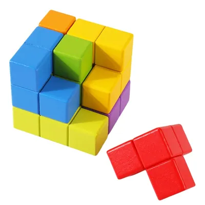 Commiki Creative Educational Wooden Blocks 3x3x3 Wooden Connecting Cube DIY Features Packaged view 3