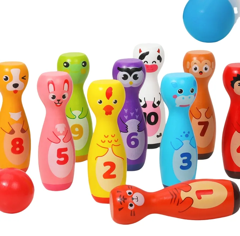 Wooden Cute Cartoon Animal Bowling Toy Indoor Garden Interactive Game For Kids Aged 5 To 7 — wooden montessori & early learning wholesale