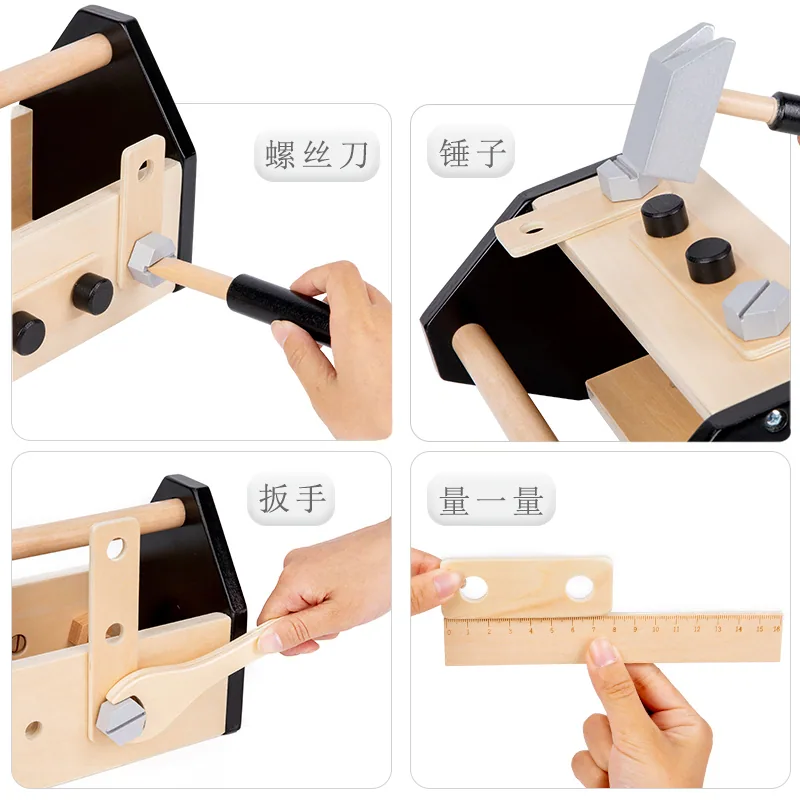 Custom Montessori Children's Educational Toolbox Toys Unisex Wooden Carpenter Tool Screw — wooden pretend play & role play wholesale