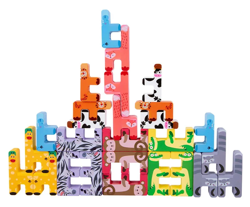 Unisex Wooden ABC Blocks Montessori Balance Game & Educational Learning Toy Alphabet Stacking — wooden building blocks & construction wholesale