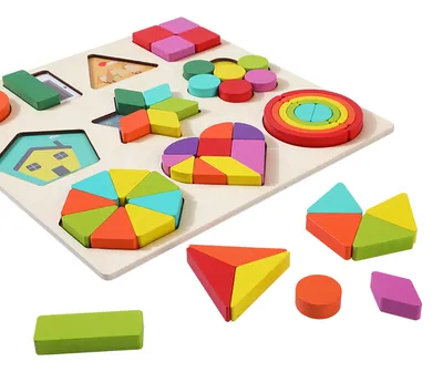 Montessori Children Wooden Rainbow DIY Shape Jigsaw Blocks Puzzle Board Educational Matching — wooden puzzles & tangrams wholesale