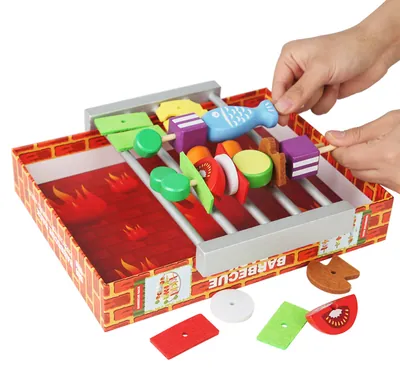 Wooden Bbq Play Set Colorful Simulation Cooking Toy Pretend Barbecue Unisex view 3