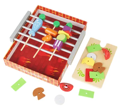 Wooden Bbq Play Set Colorful Simulation Cooking Toy Pretend Barbecue Unisex view 2
