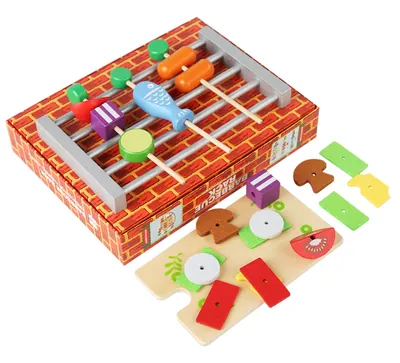 Wooden Bbq Play Set Colorful Simulation Cooking Toy Pretend Barbecue Unisex — wooden pretend play & role play wholesale