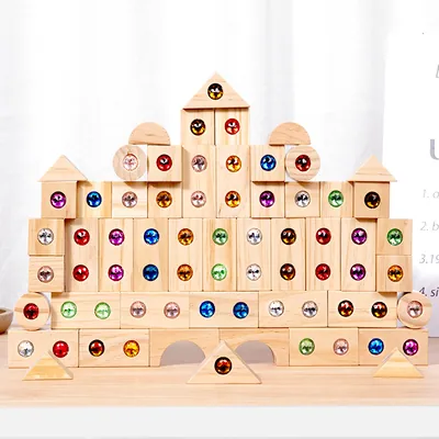 Wooden Toys Shimmering Stone Crystal Gemstone Wooden Stacked Toys Creative Acrylic Rainbow view 2