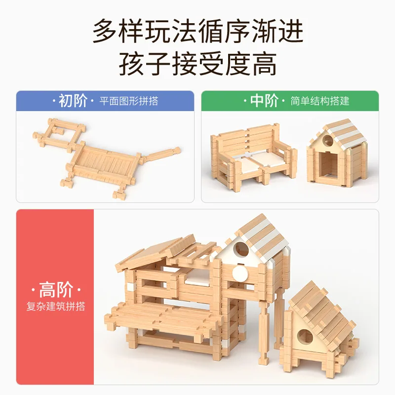 Wooden Mortise And Tenon Structure DIY Assembly Building House Blocks Set Educational Creative — wooden building blocks & construction wholesale