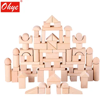 Children's Wooden 100 Beech Log Blocks Natural Geometric Toy Castle Wooden Blocks for Children view 3