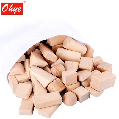 Children's Wooden 100 Beech Log Blocks Natural Geometric Toy Castle Wooden Blocks for Children view 2