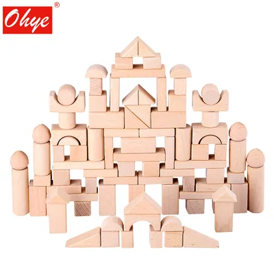 Children's Wooden 100 Beech Log Blocks Natural Geometric Toy Castle Wooden Blocks for Children view 4