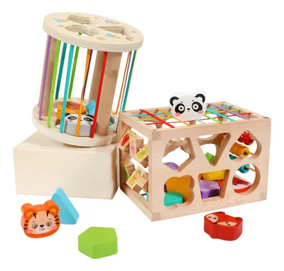 Wooden Kids Toys Activity Cube Toys Baby Educational Wooden Bead Maze Shape Sorter For 1+ Year — wooden building blocks & construction wholesale