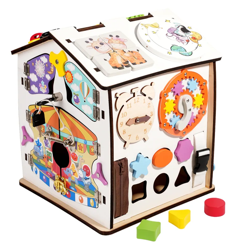 Unisex Multi-Functional Busy Box Toy Children's Wood Robot Gear Board with Color S Matching — wooden building blocks & construction wholesale