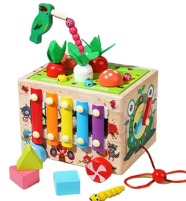 Wooden Activity Cube Toys 6 In 1 Montessori Education Learning Baby Toys With Xylophone Carrot — wooden montessori & early learning wholesale