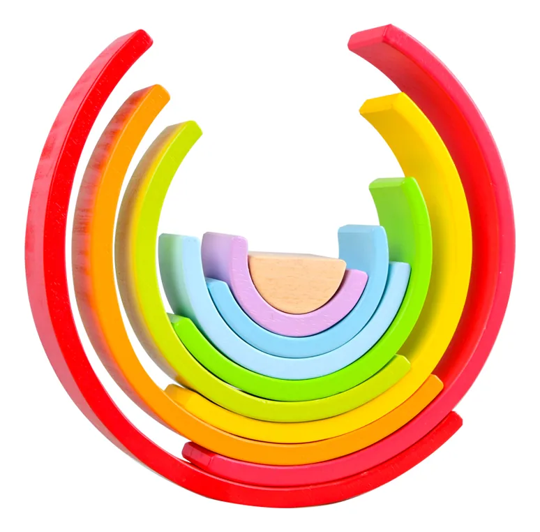 Wooden Rainbow Stacking Building Blocks Wooden Toys Kids Creative Rainbow Stacker Montessori — wooden building blocks & construction wholesale