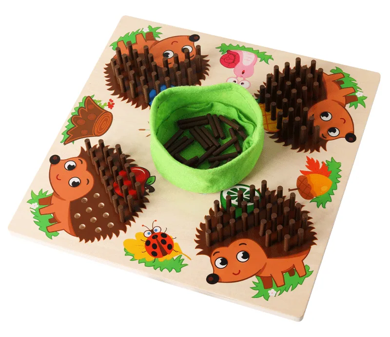 Early Education Wooden Hedgehog Counting Board Game Kids Multiplayer Table S Toy Cloth Bag — wooden board games & logic wholesale