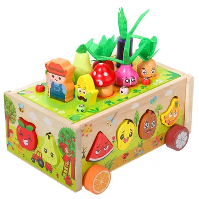 Unisex Multifunctional Farmer Orchard Picking Cart Wooden Toy Insect-sd Radish-catching Toy — wooden pretend play & role play wholesale