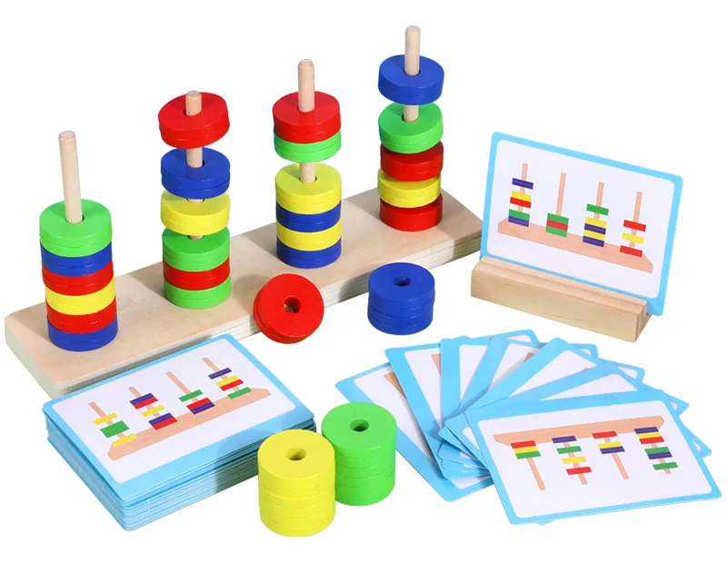 Kids Wooden Geometric Shape Sorting Kids Wooden Stacker Toy Shape Color Cognition Building — wooden building blocks & construction wholesale