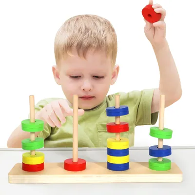 Kids Wooden Geometric Shape Sorting Kids Wooden Stacker Toy Shape Color Cognition Building view 2