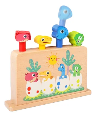 Children Early Educational Wooden Dinosaur Jumping Stick Toy Color Learning Cognitive Games — wooden vehicles, tracks & ramps wholesale