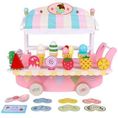Fun Montessori Wooden Kitchen Toy Set Educational Ice Cream Vehicle & Pretend Play Cutting view 2