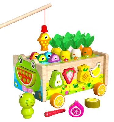 Wooden Toys Children's Multi-functional Cartoon Fruit Building Blocks Matching Box Frog Fish — wooden puzzles & tangrams wholesale