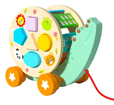 Montessori Wooden Trolley Toy Alligator Shaped Tractor Game Baby Pull Trailer Toys for Children — wooden montessori & early learning wholesale