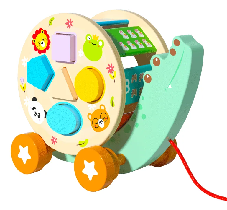 Montessori Wooden Trolley Toy Alligator Shaped Tractor Game Baby Pull Trailer Toys for Children — wooden montessori & early learning wholesale