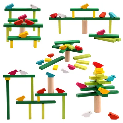 Montessori Toy Set Wooden Block Stacked Balance Bird Jigsaw Tower Colorful Plastic Block Toys view 3