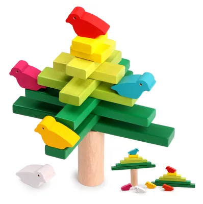 Montessori Toy Set Wooden Block Stacked Balance Bird Jigsaw Tower Colorful Plastic Block Toys view 2