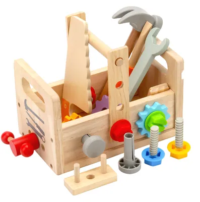 Montessori Educational Pretend Play Set Kids Wooden Carpenter Tool Toy Nut Disassembly Screw view 2