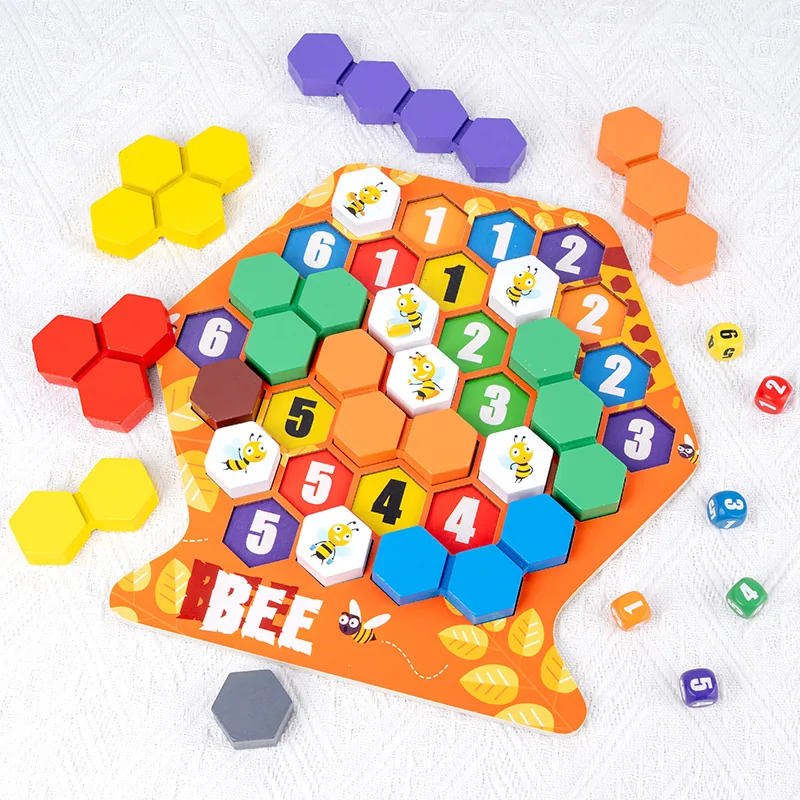 Unisex Wooden Hexagonal Puzzle Versatile Building Blocks for Kindergarten Cognitive — wooden building blocks & construction wholesale