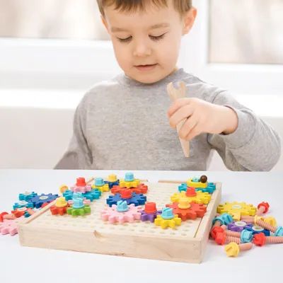 Children Wooden DIY Gear Assembled Combination Screw Puzzle Board Game Educational Playing — wooden montessori & early learning wholesale