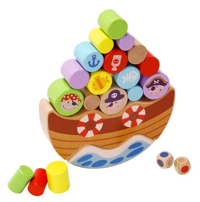 Wooden Kids Toys Drop Shipping Wooden Toy Pirate Ship Balance Blocks Educational Animal Game — wooden building blocks & construction wholesale