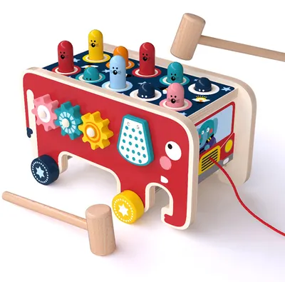 Children Early Education Percussion Digital Color Cognitive Wooden Cartoon Elephant Knocking view 2