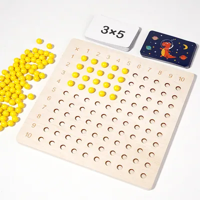 Wooden Multiplication Board Math Game For Kids Manipulatives Set With Flash Cards For Learning view 2