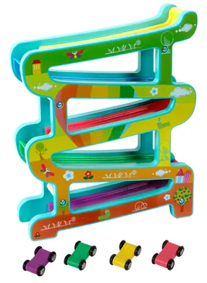 Toddler Wooden Race Track Car Ramp Toys Vehicle Play Set For 1 2 Year Old Boy And Girl Gifts view 3