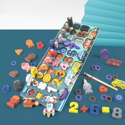 Wooden 6-in-1 Montessori Toy Animal Traffic Numbers Match Shape Jigsaw Puzzle Game Toys — wooden puzzles & tangrams wholesale