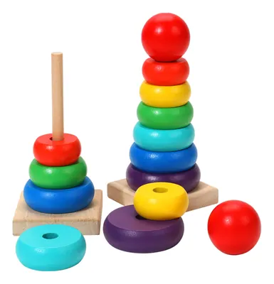 Baby Toys Wooden Stacking Ring Tower Game Toddler Rainbow Tower Kid Montessori Wooden Blocks view 2