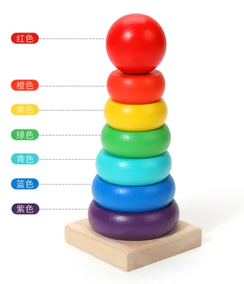 Baby Toys Wooden Stacking Ring Tower Game Toddler Rainbow Tower Kid Montessori Wooden Blocks — wooden building blocks & construction wholesale