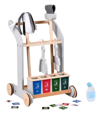Factory Children's Wooden Simulation Broom Dustpan Cleaning Tool Trolley Set Learning Garbage view 3
